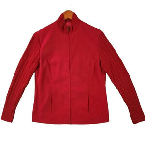 Talbots Sweater Women's Size 8 Red Polyester Long Sleeve Front Zipper Mock Neck